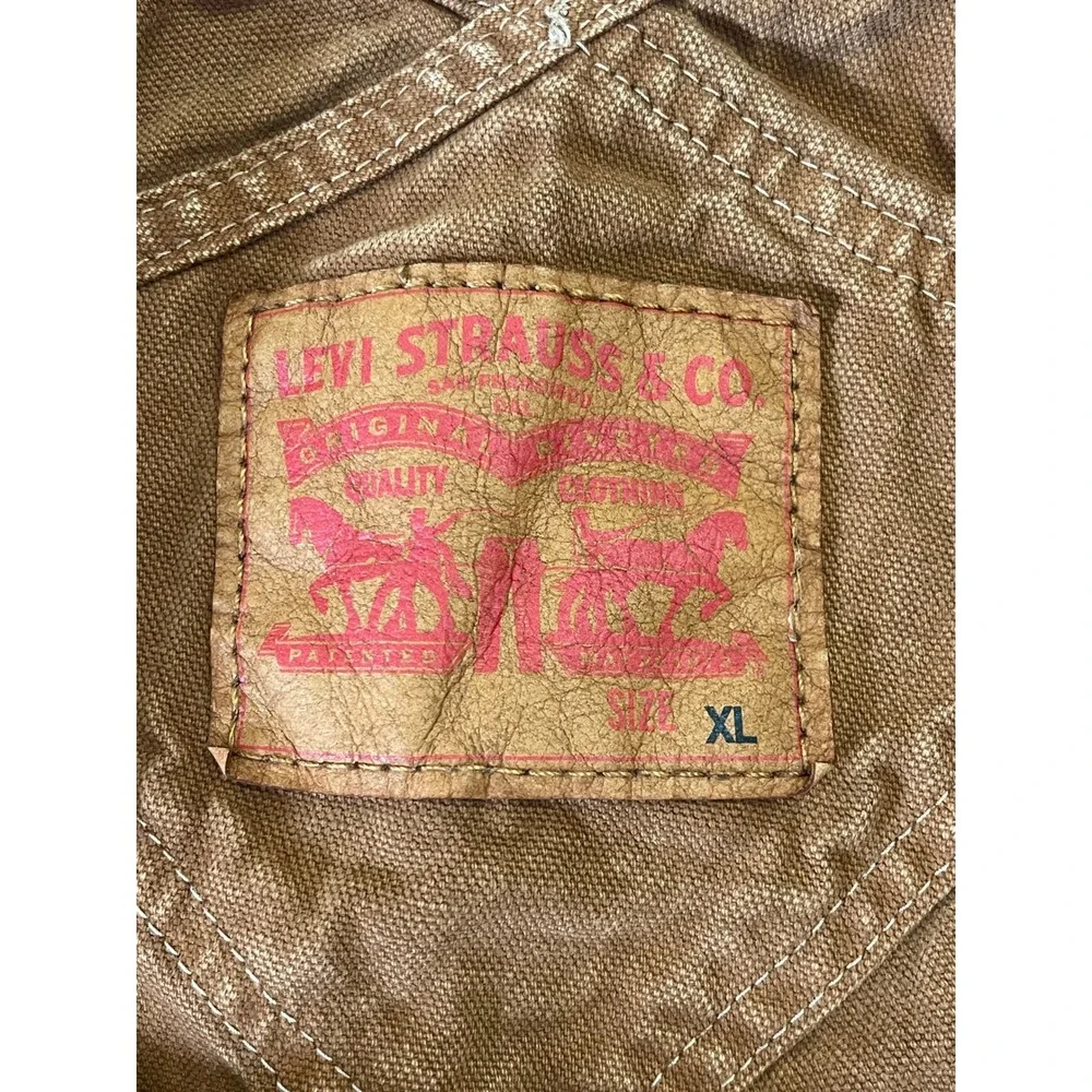 Levi Strauss & Co Mens Duck Canvas Workwear Overalls Brown XL Bibs ALTERED